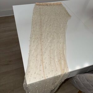Fashion Nova Cream Beaded Maxi Skirt